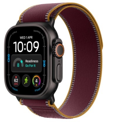 Chytré hodinky Apple Watch Ultra 4 GPS + Cellular 49 mm čierny titán, burgundsky červený trailový ťah - M/L