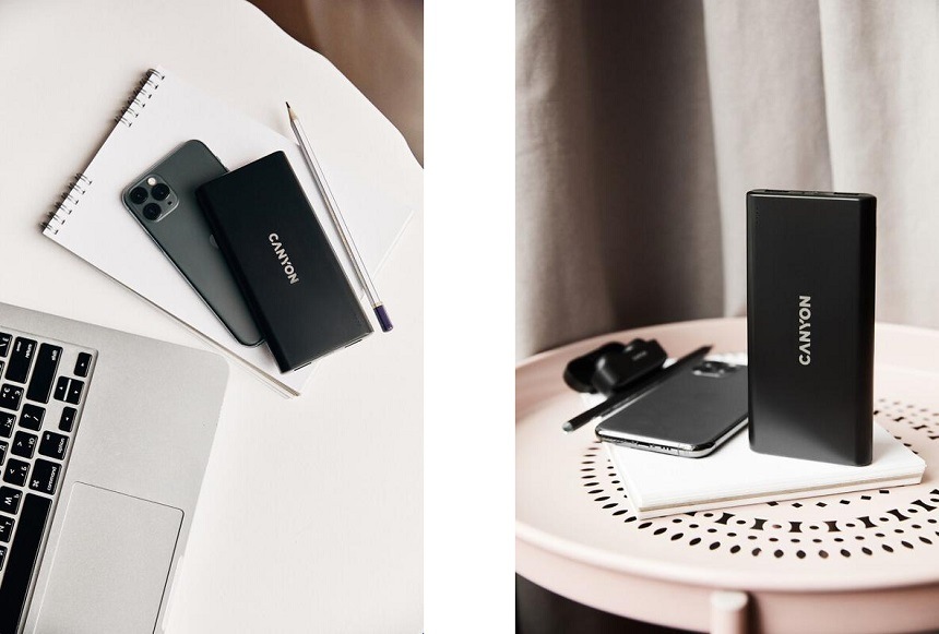 Powerbank Canyon PB-10006B, 10000 mAh, Micro USB/USB-C čierny Powerbank Canyon 10000 mAh, Micro USBUSB-C bílá (CNE-CPB1006B)