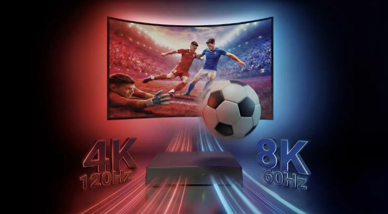 HDMI 2.1 Sync Box s podporou 4K pri 120 Hz a 8K pri 60 Hz počas futbalového zápasu