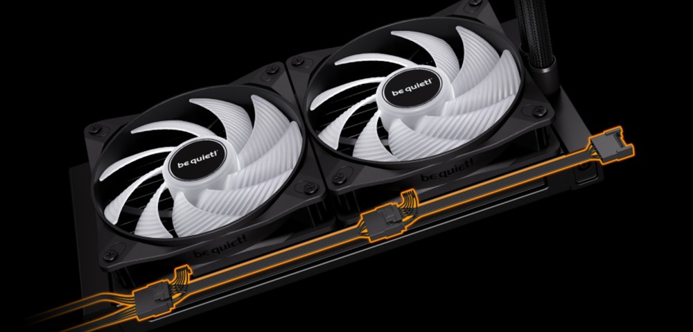 Dvojica ventilátorov s rozmerom 120 mm vo vnútri chladiča be quiet! Pure Loop 3 LX 240 pracuje ticho a efektívne