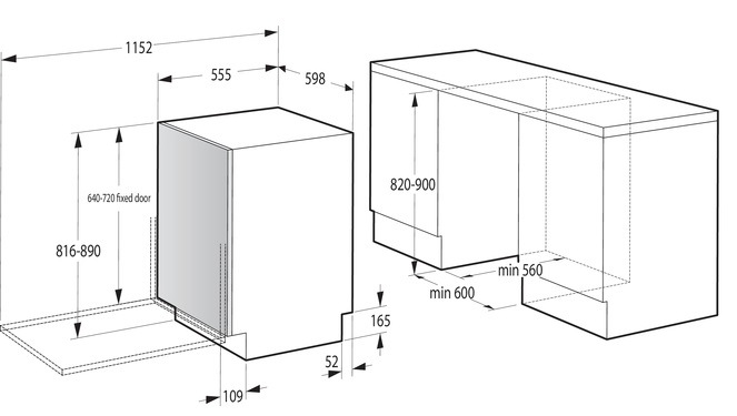 Vstavaná umývačka Gorenje GV673B65, rozmery pre zabudovanie