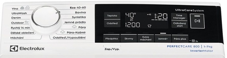 Práčka Electrolux série 800 EW8T3372C biela Ovládací panel Electrolux EW8T3372C radu UltraCare 800″ width=