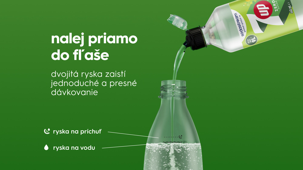 Nalievanie príchute do fľaše Sodastream