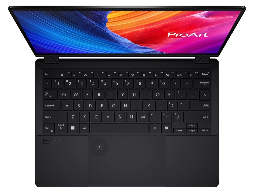 Pohľad zhora na klávesnici notebooku Asus ProArt PX13