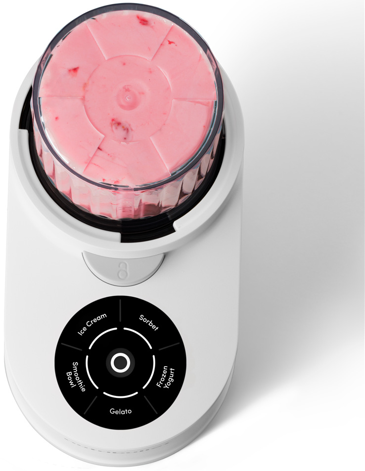 Zmrzlinovač Nutribullet Chill NBD0503W biely Detail ovládacieho panela Nutribullet zmrzlinovače s režimami Ice Cream, Sorbet, Gelato, Frozen Yogurt a Smoothie Bowl.