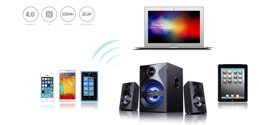 Reproduktory Fenda F&D F380X 2.1, bluetooth, rádio, USB, SD, diaľkové ovládanie čierne Reproduktory Fenda F&D F380X 2.1, bluetooth, rádio, USB, SD, diaľkové ovládanie čierne