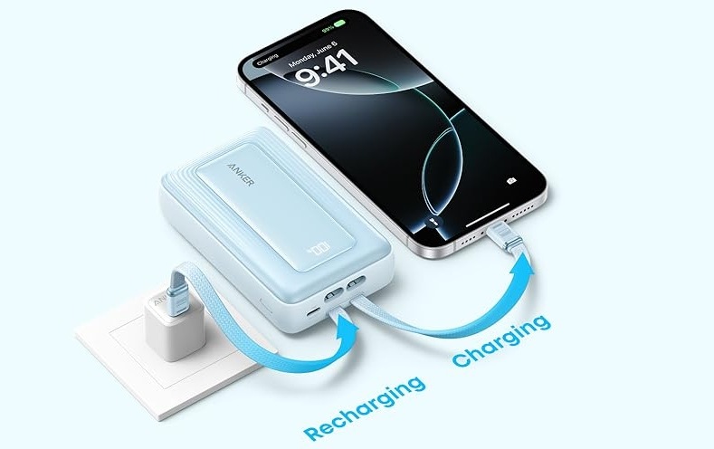 Powerbank Anker Anker Zolo 20000mAh, 45W s káblom USB-C čierny Smartphone sa nabíja z powerbanky Anker Zolo, ktorá je pripojená k zásuvke
