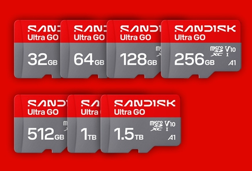 Rad pamäťových kariet SANDISK Ultra GO s rôznymi kapacitami