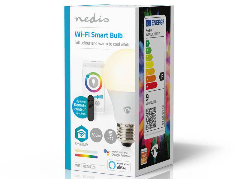 Inteligentná žiarovka Nedis SmartLife klisik, Wi-Fi, E27, 806 lm, 9 W, RGB / Teplá - studená biela