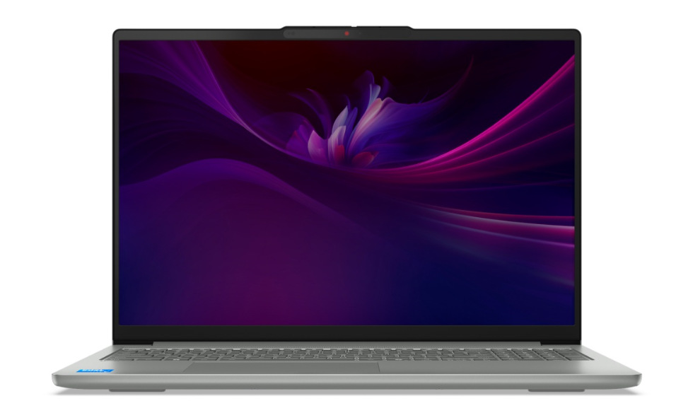 Notebook Lenovo IdeaPad Slim 3 16IMH11 sivý Otvorený a zapnutý notebook Lenovo IdeaPad Slim 3 16IMH11 spredu