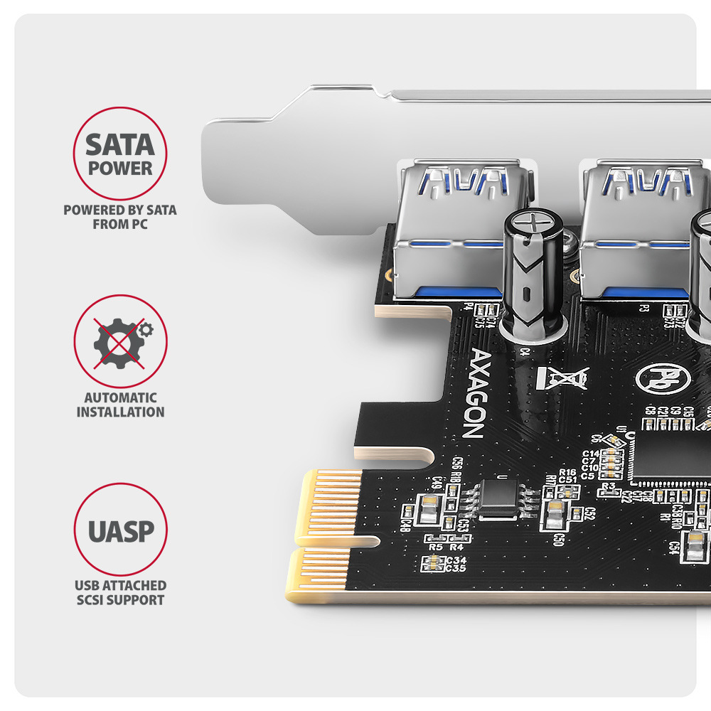 Radič Axagon PCEU-430RS - 4x USB 5Gbps port Radič Axagon PCEU-430RS - 4x USB 5Gbps port