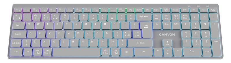Klávesnica Canyon HKB-W11 RGB Dual Mode CZ sivá Canyon HKB-W11 je vyrobená z odolného ABS plastu, ktorý vydrží aj náročné používanie.