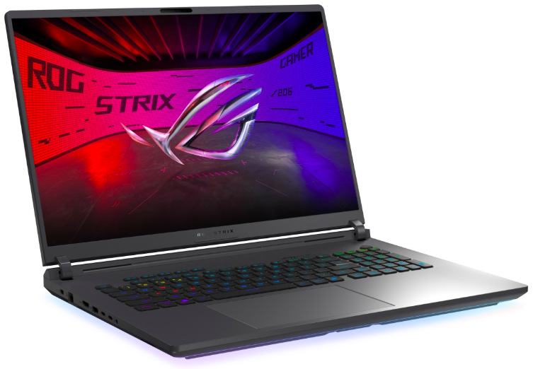 Asus ROG Strix G18 z bočného uhla s 18" displejom a RGB klávesnicou