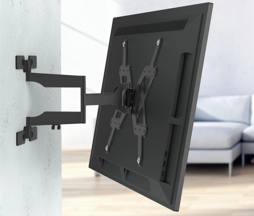 Nástenný polohovateľný držiak TV Hama 220849 pre uhlopriečky 32" až 65" inštalovaný na stene