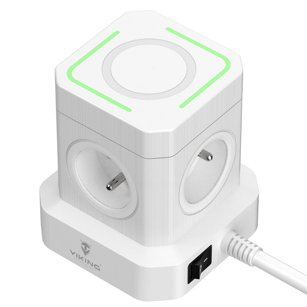 Kábel predlžovací Viking ACT45W, 4x zásuvka, 3x USB-C a 2x USB-A, vypínač, 2m biely Kábel predlžovací Viking ACT45W, 4x zásuvka, 3x USB-C a 2x USB-A, vypínač, 2m biely