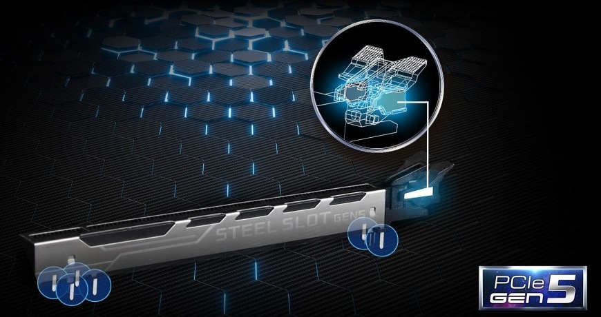 Základná doska ASRock B860 Pro-A WiFi Zosilnený PCIe 5.0 Steel Slot na doske ASRock B860 Pro-A WiFi pre vyššiu odolnosť voči ťažkým grafickým kartám