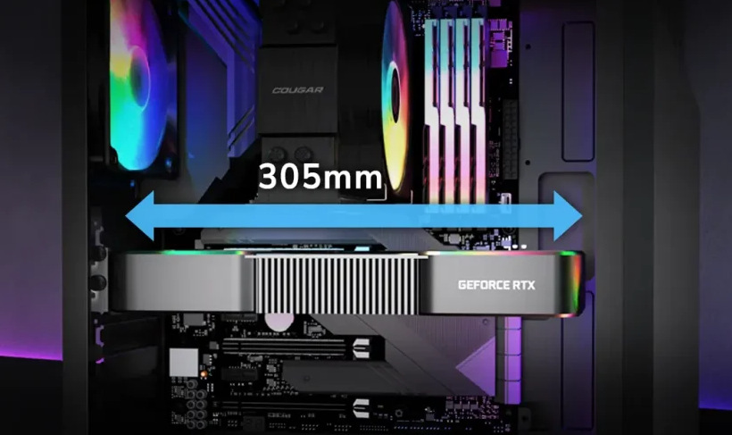 Cougar MX110 RGB pojme grafické karty s dĺžkou až 305 mm