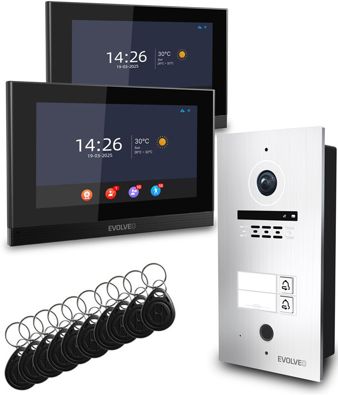 Dverný videotelefón Evolveo ID-2, 2-drôtový s RFID, odtlačkom prsta a podporou ONVIF kamier - čierny/nerez