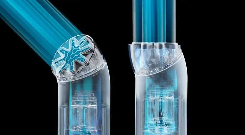 Ventilátor Dyson HushJet™ Mini Cool atramentovo modrá atramentovo modrá Pohľad do vnútorného tela zariadenia s otočnou hlavicou, ktorá nasmeruje prúd vzduchu presne tam, kam potrebujete.
