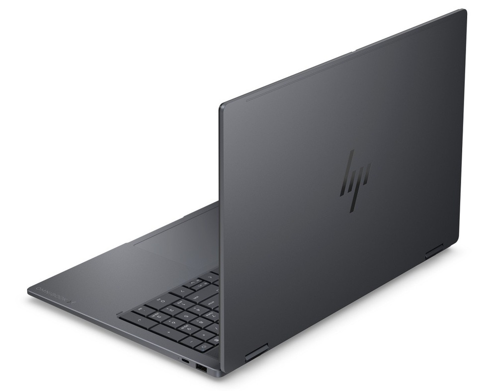 Notebook HP OmniBook X Flip AI 16-cb0071ncx + Game Pass predplatné na 2 mesiace sivý Otvorený notebook HP OmniBook X Flip AI PC 16-cb0070ncx zozadu