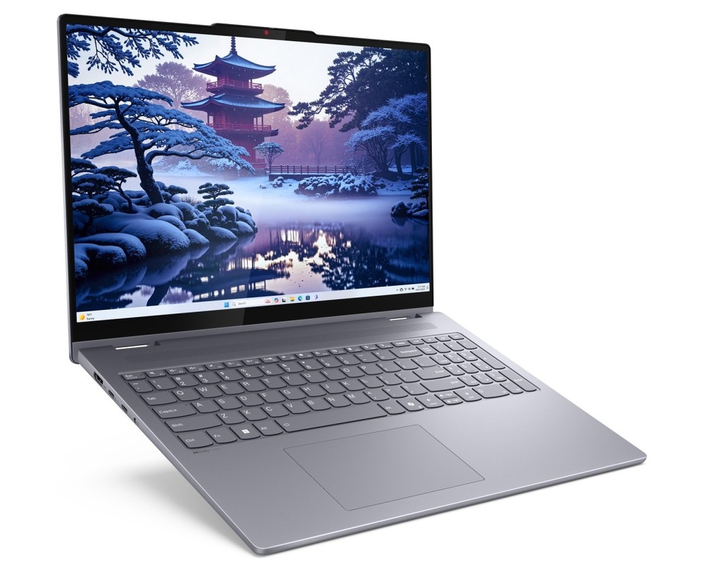 Notebook Lenovo IdeaPad 5 2 in 1 16IAL10 sivý Otvorený a zapnutý notebook Lenovo IdeaPad 5 2 in 1 16IAL10 otočený doprava