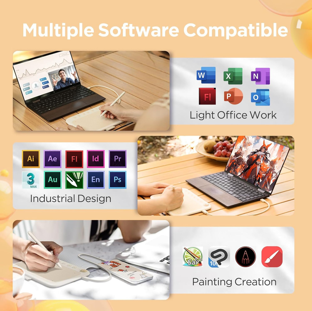 Grafický tablet UGEE Q6 béžový Široká kompatibilita 4 kresliacej módy grafického tabletu UGEE Q6