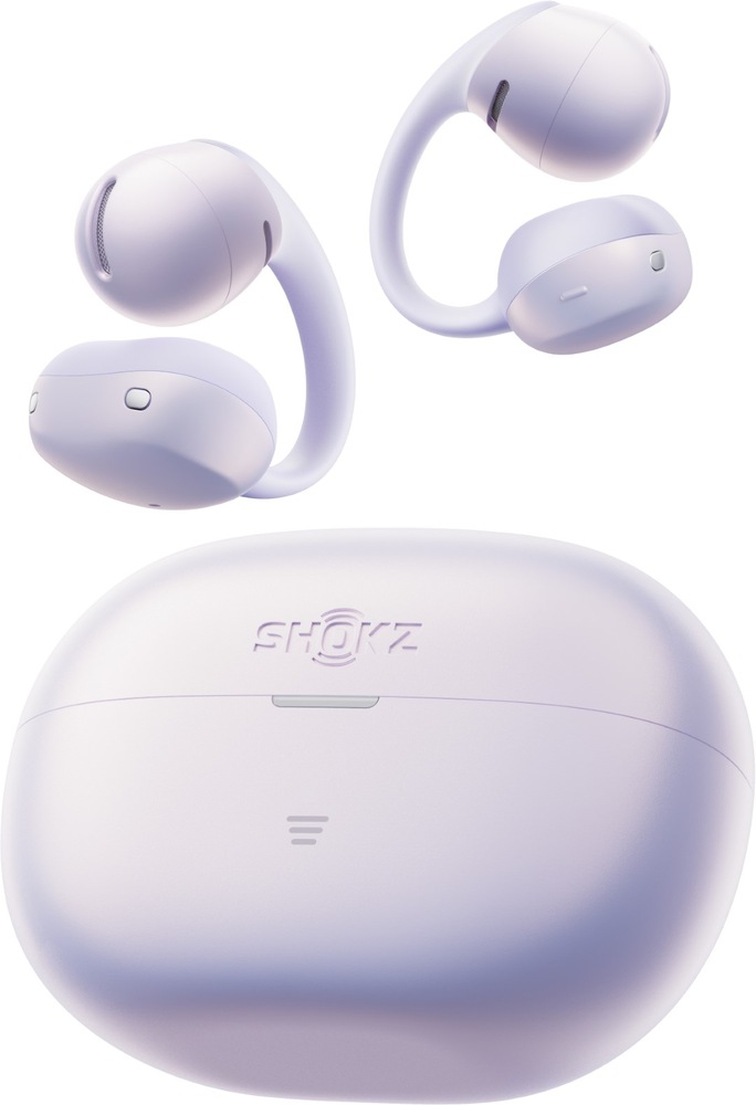 Bezdrôtové slúchadlá Shokz OpenDotz Air s nabíjacím puzzrom, fialová farba