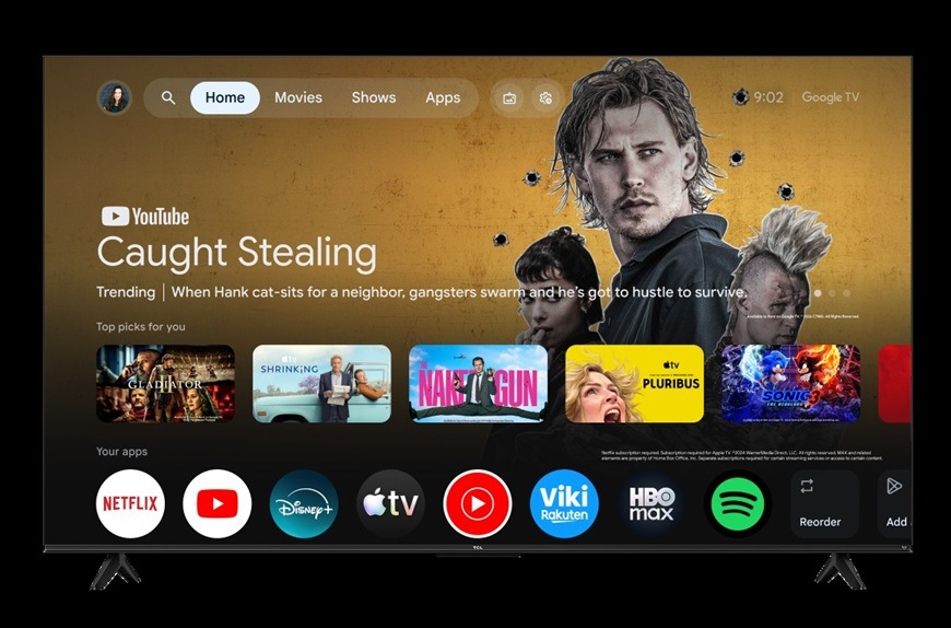 Chytrá televízia TCL 43P7L s Google TV, prehľadné prostredie aplikácií ako Netflix, YouTube a Disney+ pre ľahký prístup k obsahu.