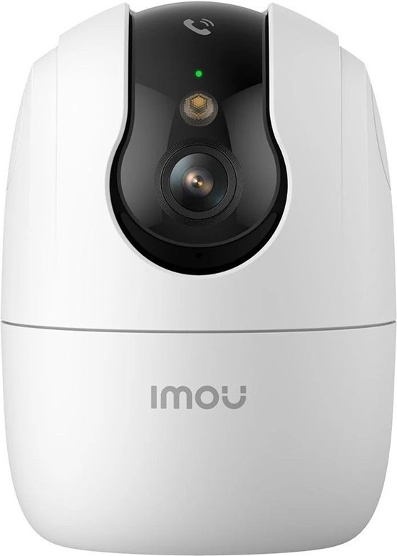 IP kamera Imou Ranger 2 Pro v bielom prevedení má kompaktnú otočnú konštrukciu s čiernym čelným panelom. V prednej časti je vidieť objektív, prisvetľovacia LED dióda, stavová kontrolka a logo Imou na tele kamery.