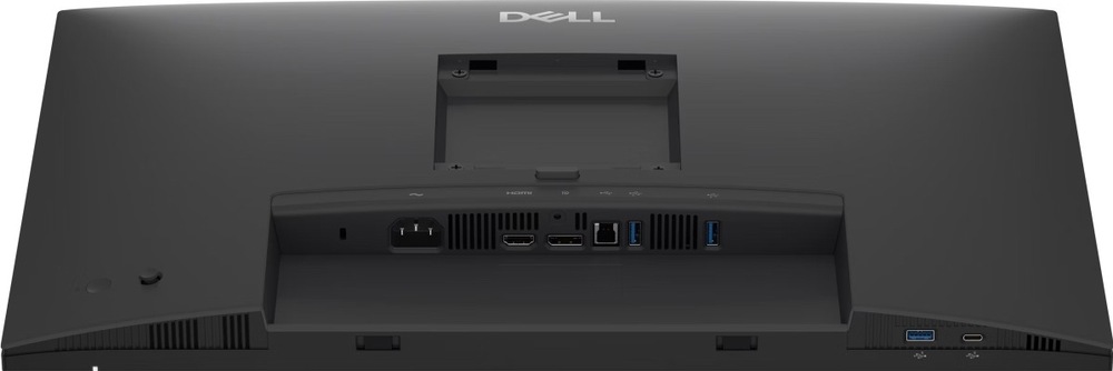 Monitor Dell Pro P 24 P2426 čierny Zadný pohľad na čierny monitor Dell Pro P2426 so sňatým stojanom a odkrytými portami: napájanie, HDMI, DisplayPort, USB-B, tri USB-A a USB-C.