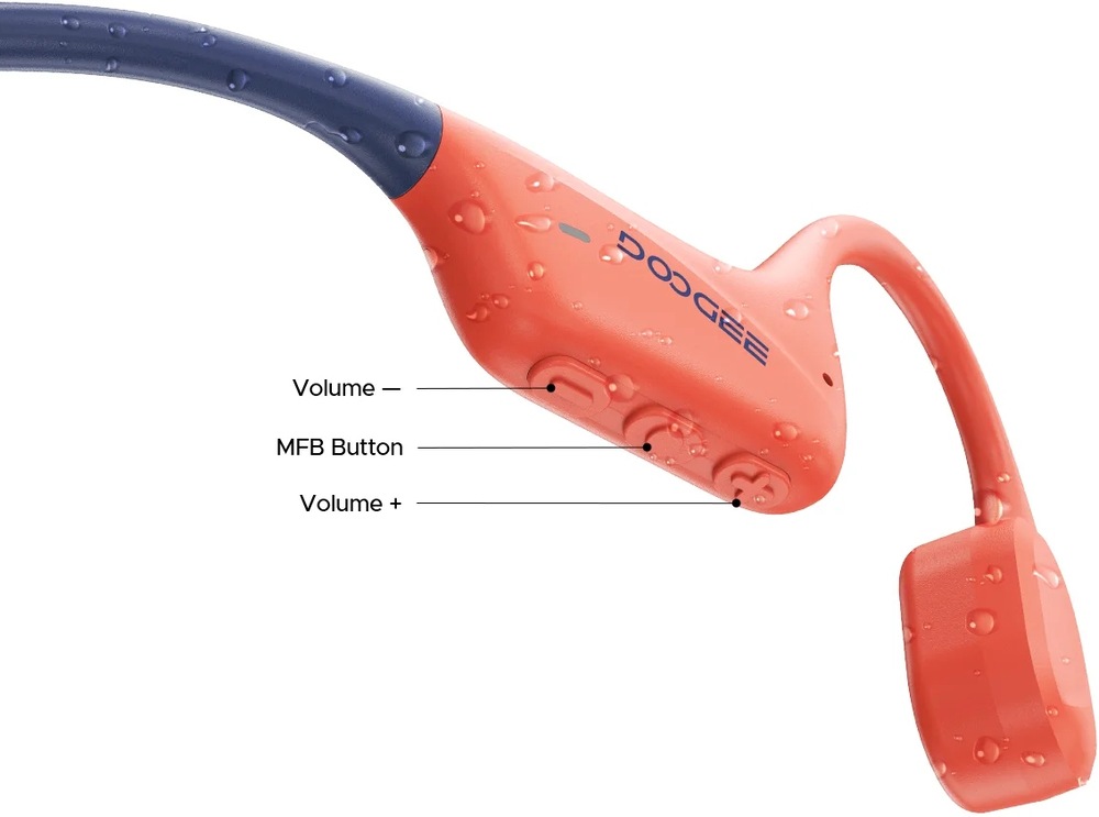 Slúchadlá Doogee Doogee BoneBeat Swim čierna Detail oblúkových slúchadiel Doogee BoneBeat Swim s mikrofónom a tlačidlovým ovládaním