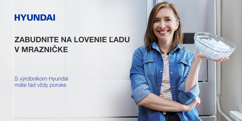 Výrobník ľadu Hyundai ICEM12B čierny Čelný pohľad na výrobník ľadu Hyundai ICEM12B v nerezovom dizajne s priehľadným vekom a detailom ovládacieho panelu s kontrolkami