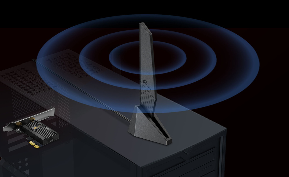 Wi-Fi adaptér TP-Link Archer TXE73E AXE5400 čierny Flexibilné viacsmerové antény umožňujú optimálne umiestnenie a rozšírenie pokrytia Wi‑Fi signálom