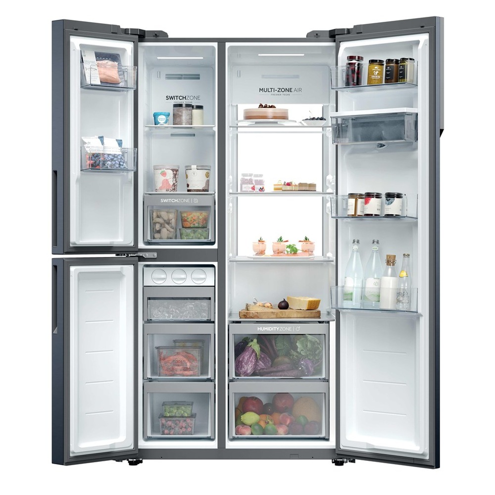 Chladnička americká Haier HSPR79F18DWMB plne otvorená interiér