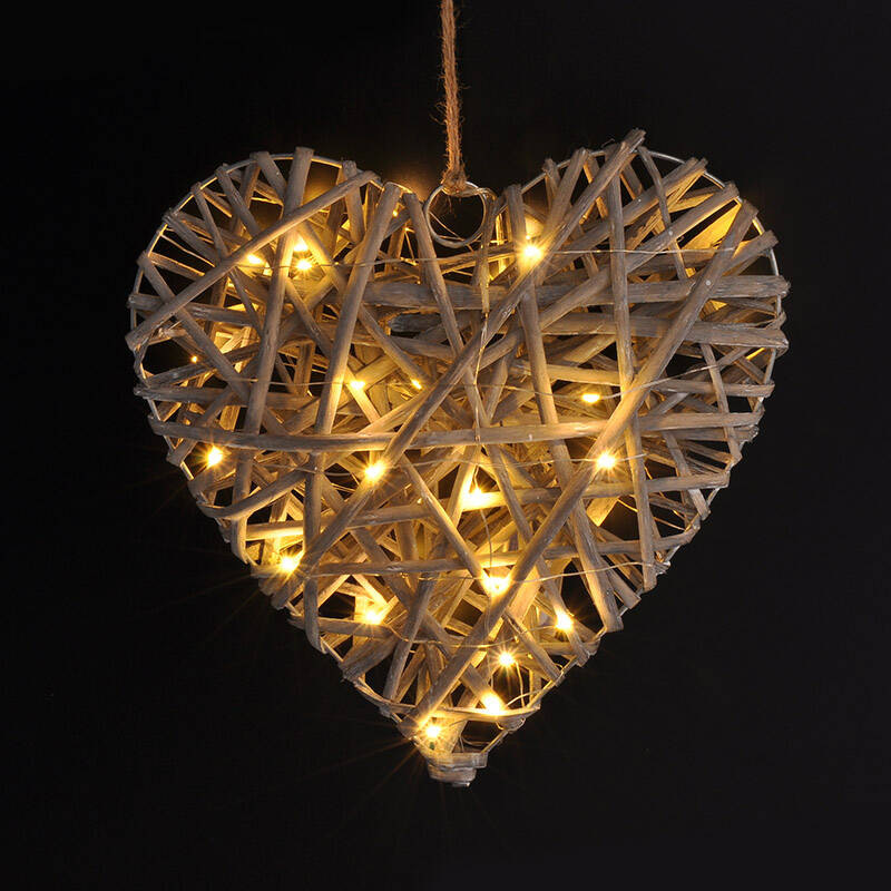 LED dekorácie Solight ratanové srdce, 30x LED, 2x AA, 30cm