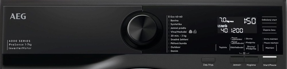 Práčka AEG série 6000 L6SE47DXC antracitová farba Ovládací panel práčky AEG L6SE47DXC séria 6000 ProSense