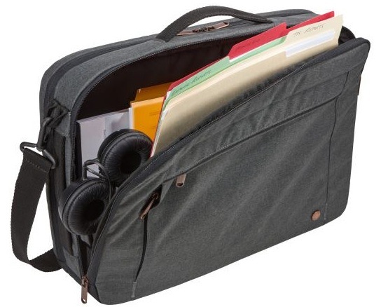 Batoh na notebook Case Logic Era 15,6" pohľad na otvorené vrecko s uloženými vecami