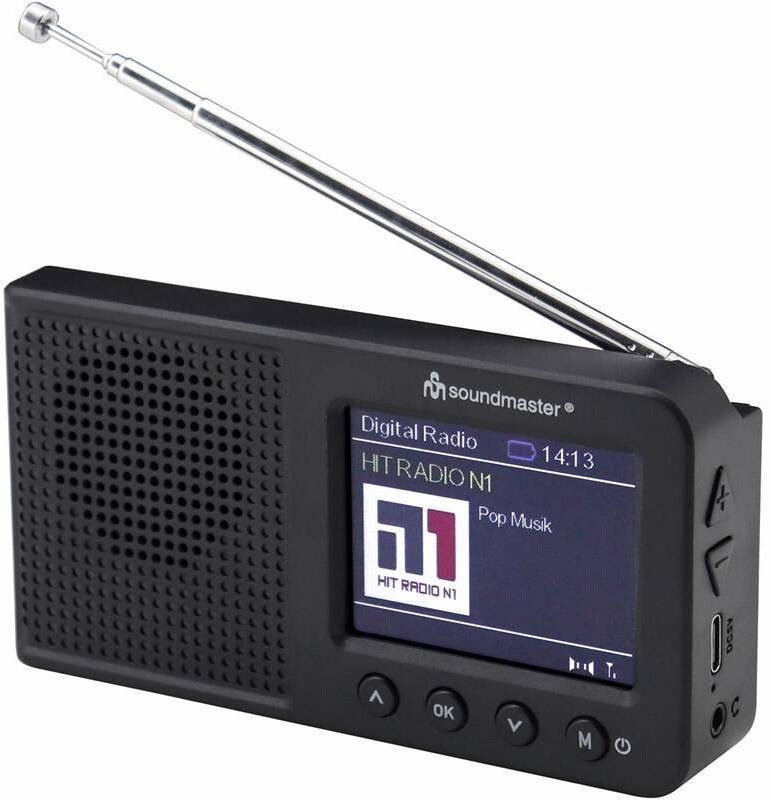 Rádioprijímač Soundmaster DAB175SW v čiernej farbe s farebným 2,4" displejom, DAB+ rádiom a teleskopickou anténou