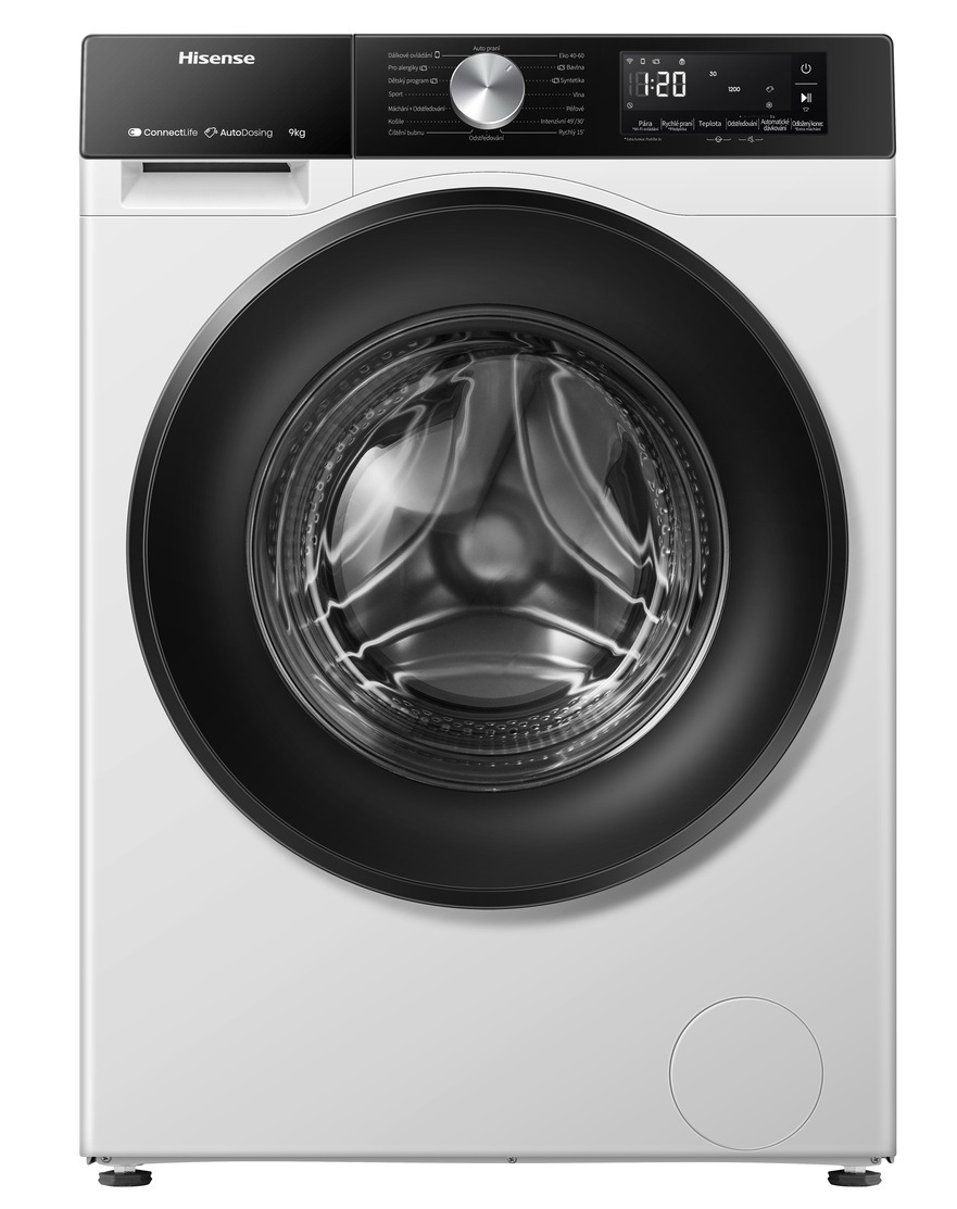 Predný pohľad na práčku Hisense WF3S9045BW3 v bielom prevedení