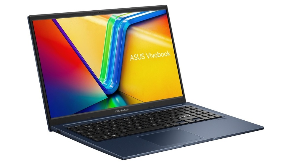 Otvorený a zapnutý notebook Asus Vivobook 15 otočený doprava