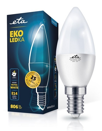 LED žiarovka ETA EKO LEDka sviečka 8W, E14, neutrálna biela