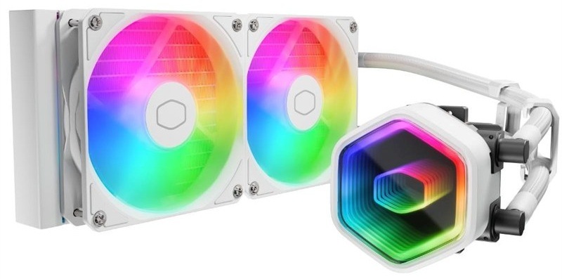 Vodný chladič Cooler Master MasterLiquid 240 Core II s dvoma ventilátormi, biela farba
