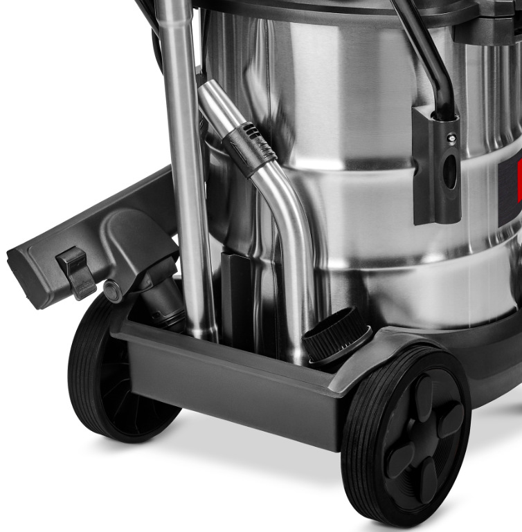 Priemyselný vysávač Einhell Expert TE-VC 5090 SACL nerez Držiak príslušenstva a stabilný pojazd vysávača Einhell TE-VC 5090 SACL pre ľahkú manipuláciu