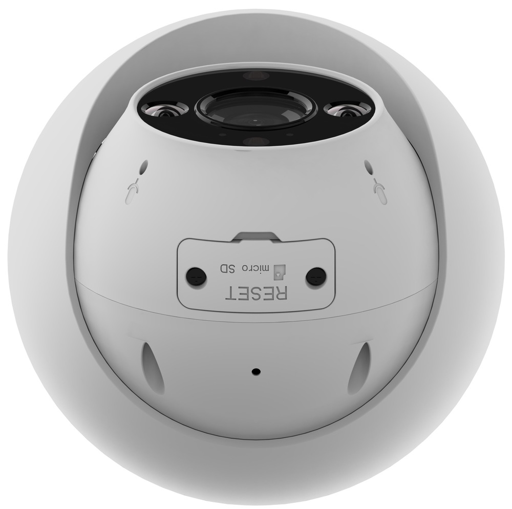 IP kamera EZVIZ H4 dome PoE 2K (2.8mm) biela Spodný pohľad na IP kameru EZVIZ H4 PoE 2K s tlačidlom RESET a slotom pre microSD kartu