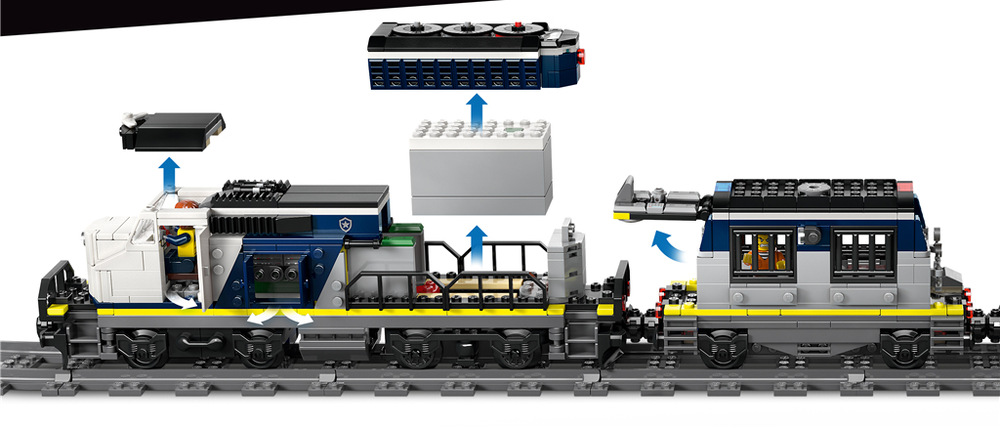 Stavebnica LEGO® City 60508 Loupež v policejním vlaku Vláčik môžete vystaviť, vyraziť s ním na prvú jazdu a postupne ho rozšíriť o ďalšie modely LEGO City.