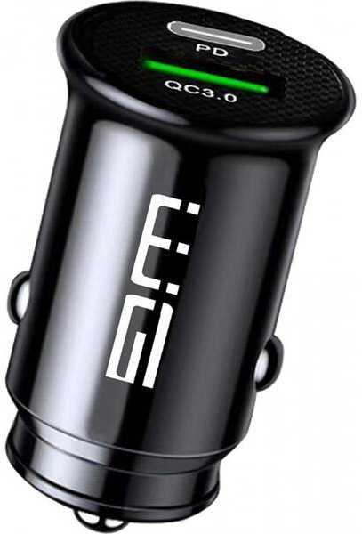 Adaptér do auta WG 1x USB QC 3.0 18W, 1x USB-C PD 20W čierny