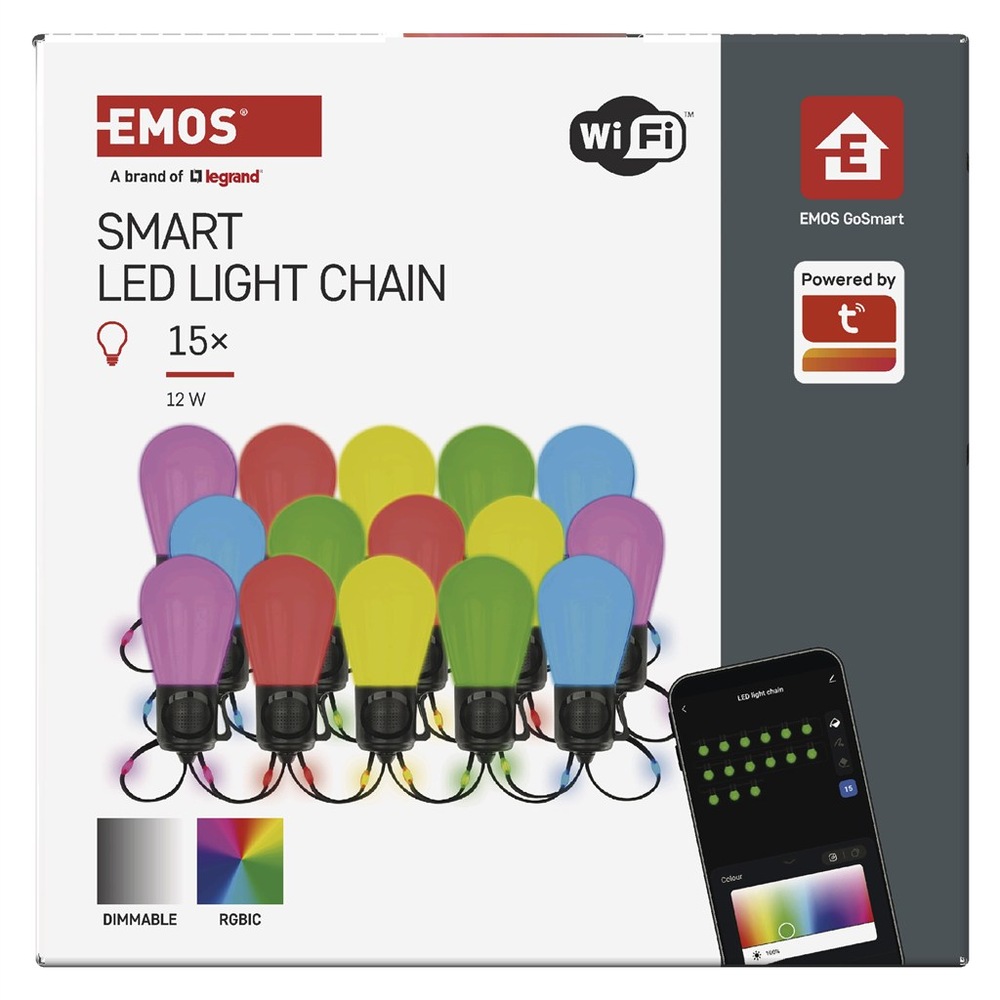 Vonkajšie svietidlo EMOS GoSmart, 12 W, RGBIC, WiFi, 15 m (15 ks) - čierne