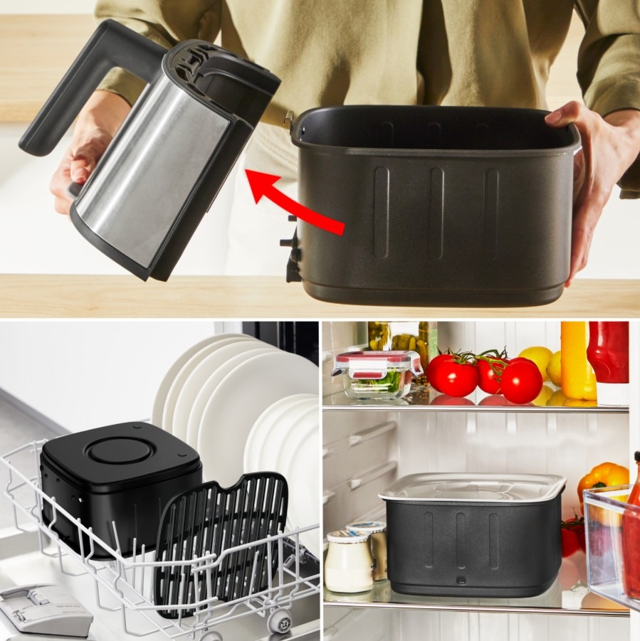 Fritéza teplovzdušná Tefal Easy Fry Smart&Silence EY572DE1, 5 l čierna/nerez Fritéza teplovzdušná Tefal EY572DE1 Easy Fry Smart&Silence 5 l rozdelená na časti av umývačke