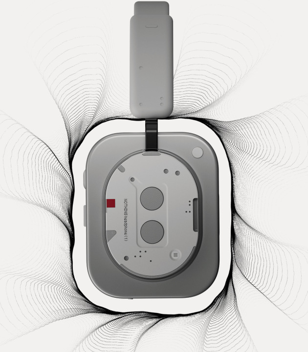 Detail náušníka na oblúkových slúchadlách Nothing Headphone (1) s intuitívnym ovládaním