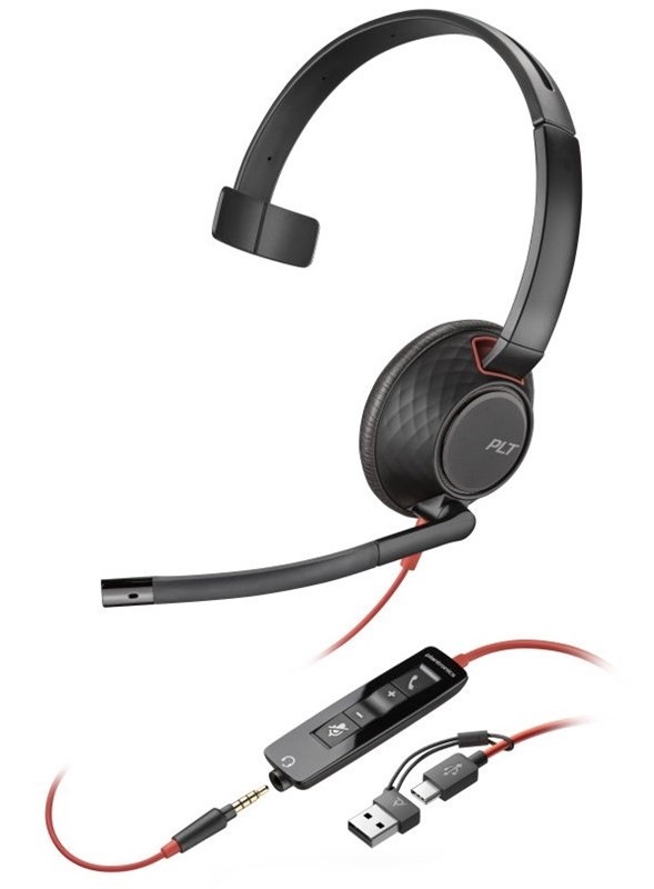 Headset HP Poly Blackwire 5210, 3,5 mm jack + USB-C/A adaptér, mono čierny